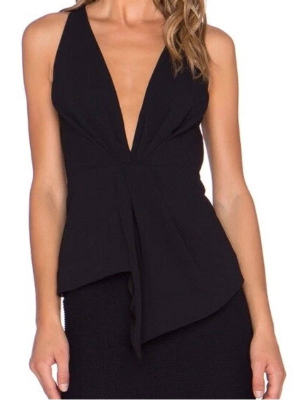 Nicholas Deep Drape Plunge V-Neck Black Peplum Top Blouse size 4